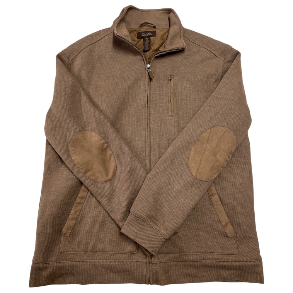 Tasso Elba Men's Brown Tan Zip Ribbed Sweater Knit Diamond Quilted Size Medium
